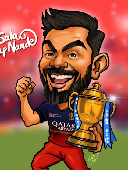 As a huge cricket fan, I love creating high-energy caricatures of sports heroes. This piece celebrates Virat Kohli and the dream of every RCB fan, capturing the passion of the game with bold colors and a dynamic pose.
