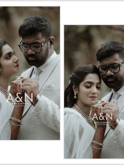 A tender moment between the newly engaged couple, showing their rings. The soft, natural background keeps the focus entirely on their connection.