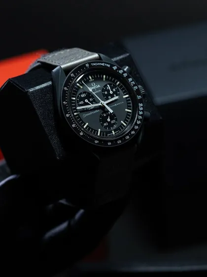 Beyond traditional luxury, we're deep in the hype game. This is the Omega x Swatch Moonswatch "Mission to Mercury," one of the most difficult to acquire pieces from the collection, available through our sourcing network.