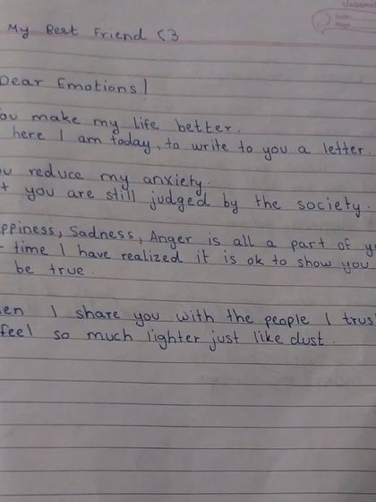 A 7th-grade student writes a beautiful letter to her emotions, recognizing them as her best friend. This poem from 'The Story of Emoticons' program highlights the emotional intelligence we nurture in our workshops.