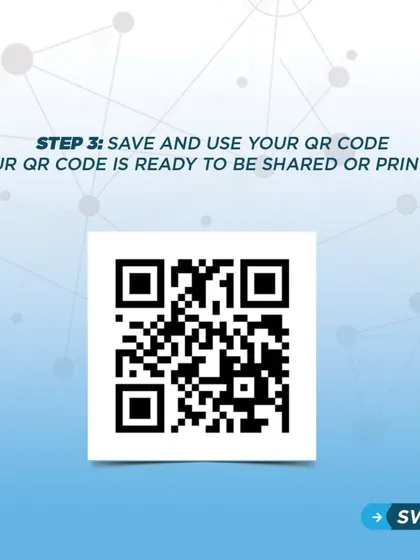 Step 3 of the QR code tutorial: Saving and using your QR code. Your generated QR code is now ready to be shared or printed.
