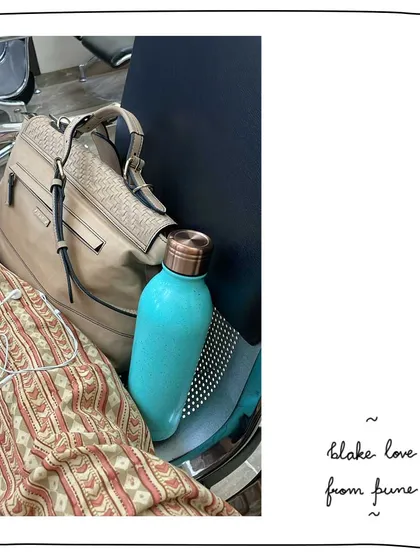 The Blake bag in Woven Oyster, ready for a day out. This neutral woven leather is incredibly versatile.