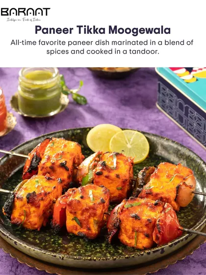 This is my Paneer Tikka Moogewala, an all-time favorite dish marinated in a special blend of spices and cooked in a tandoor.