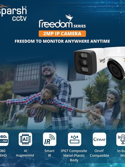 The Freedom Series 2MP IP camera gives you the freedom to monitor your family and home anytime. It features a robust metal enclosure, smart IR for night vision, and an in-built mic, all engineered for Indian conditions.