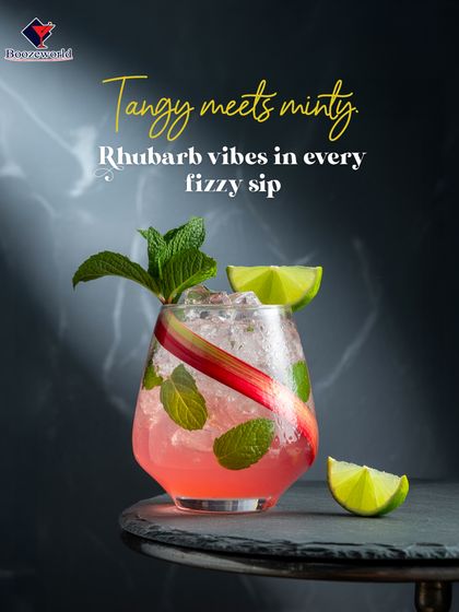 A unique creation featuring tangy rhubarb and fresh mint. The beautiful pink hue and layered ingredients make this a standout cocktail that is both complex and refreshing.