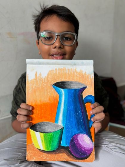 A student's still life drawing, showcasing his understanding of shading and form. These are foundational skills we master for the grade exams.