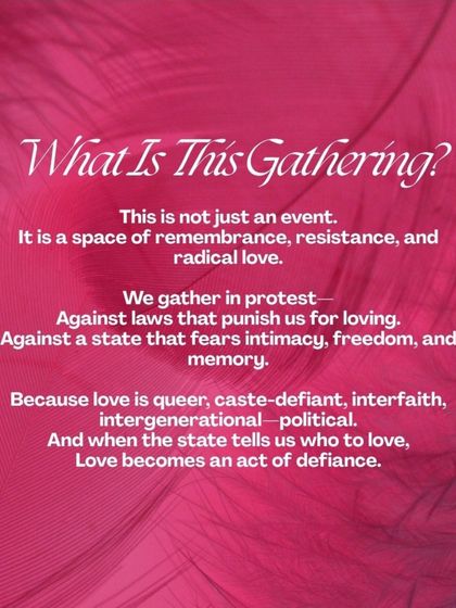 A text-based poster explaining the ethos of a gathering of remembrance, resistance, and radical love.