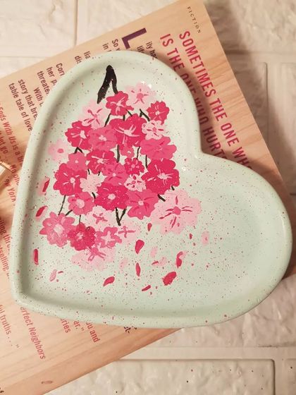 Another angle of our sold-out mint green cherry blossom heart tray, a piece we poured a lot of time and love into.