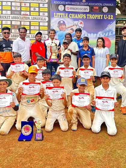 Our U-12 team celebrating their win at the Little Champs Trophy. We nurture talent from a young age, and seeing our youngest players lift the trophy is a proud moment for the entire academy.