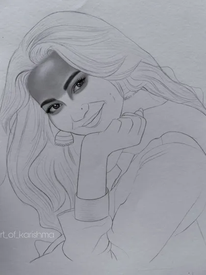 The Hania Amir sketch in progress. I started with the eyes, as they are the most expressive part of the face, before building out the rest of the portrait.