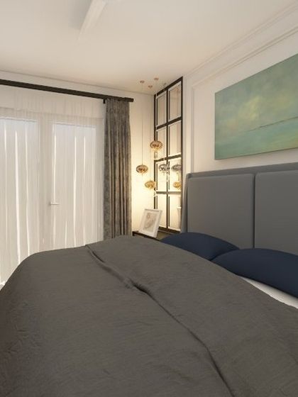 The sunlight streaming in from the balcony door adds a beautiful, natural glow to this bedroom design.