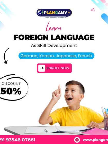 Learn a foreign language as a key skill development tool. We offer a 50% discount on our courses for kids in German, Korean, Japanese, and French.