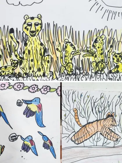 A collection of the wonderful drawings our young students created after being inspired by a wildlife photography exhibition. Their interpretations are full of life and imagination.
