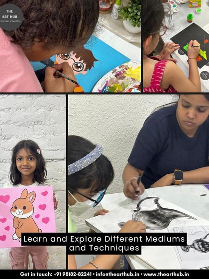 In my kids' classes, children learn and explore different mediums and techniques. This collage shows them painting, drawing, and proudly displaying their work.