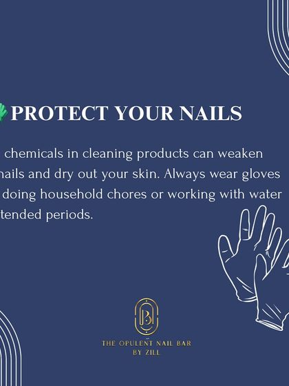 Protect your manicure and your nails by wearing gloves during household chores. Harsh chemicals in cleaning products can weaken your nails and dry out your skin, causing your extensions to lift.