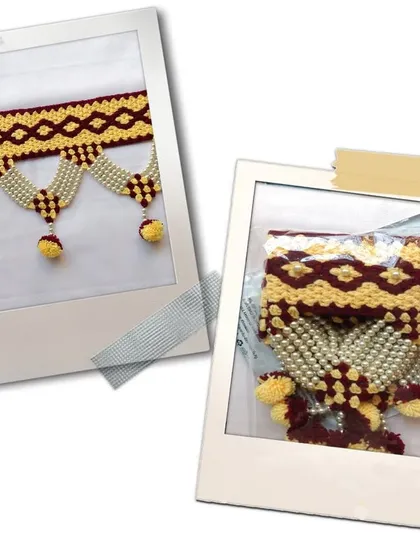 This beautiful maroon and yellow Moti pattern toran was safely delivered to a customer in Bangalore.