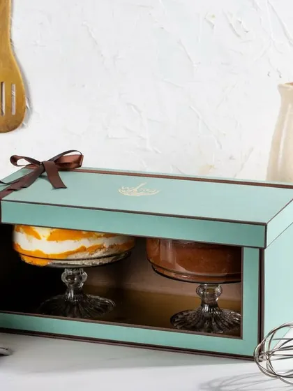 The same indulgent duo of mango and chocolate, shown here in my elegant blue twin gift box.