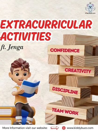 This graphic illustrates how extracurricular activities, like the pieces in a Jenga tower, support essential life skills like confidence, creativity, and teamwork.