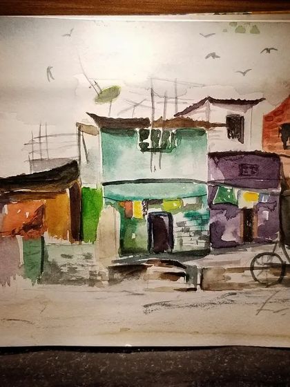 A quick watercolor study of a neighborhood corner. These kinds of sketches are perfect for practicing composition and capturing the essence of a scene with loose, confident brushstrokes.