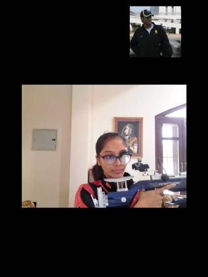 A screenshot from a one-on-one online coaching session, where our coach provides personalized feedback to a young shooter.