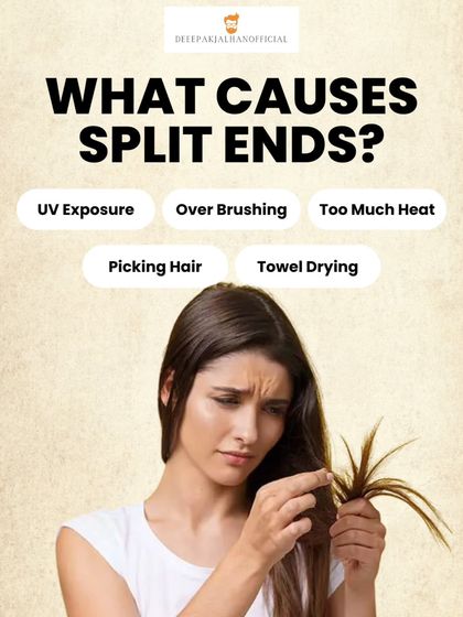 What causes split ends? This graphic breaks down common culprits like UV exposure, over-brushing, and heat damage. Protecting your locks is key to keeping them smooth and frizz-free.
