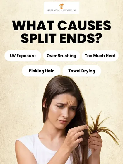 What causes split ends? This graphic explains common culprits like UV exposure, over-brushing, and heat, so you can protect your locks.