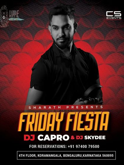 The flyer for 'Friday Fiesta' at Hungry Hippie, where I collaborated with DJ Skydee for a massive night.