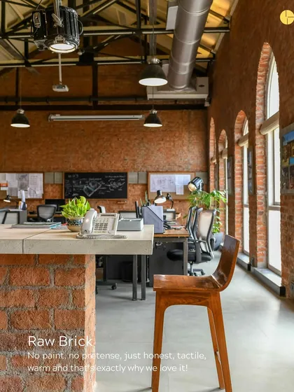 Raw brick in our studio, The Loft. No paint, no pretense. Just honest, tactile warmth that catches the morning light. This is exactly why we love it.