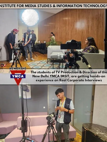 We believe in learning by doing. Here, our TV Production and Direction students get hands-on experience with professional camera and lighting setups during a real corporate interview shoot.