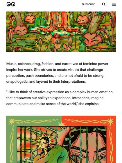 An excerpt where the article discusses the inspirations behind my work, from music and science to fashion.