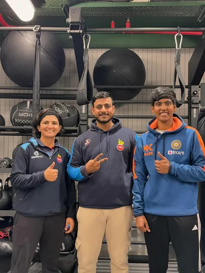 A proud moment with two of my athletes, Shweta Sehrawat and Pragya Rawat, after their selection for the Senior Women's Challenger Trophy.