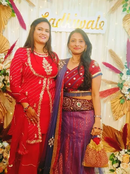 A photo with a family member at the Parekh family's Mamera function. I work closely with families to ensure their traditional events are celebrated with energy and enthusiasm.