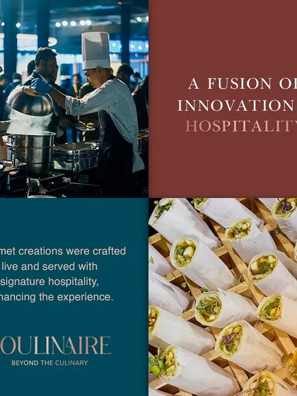 A collage from Amazon Smbhav showing our chefs at a live station and our innovative food presentation. We fuse hospitality with innovation to enhance the event experience.
