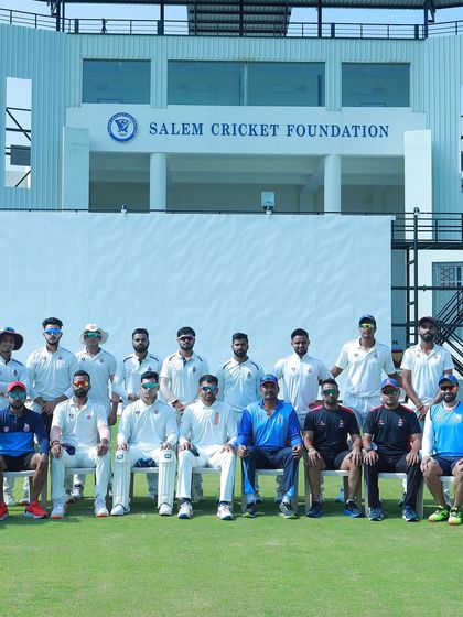 A team photo with the Delhi senior cricket team at the Salem Cricket Foundation. Working with a full squad allows me to implement team-wide conditioning programs and build a culture of fitness and teamwork.
