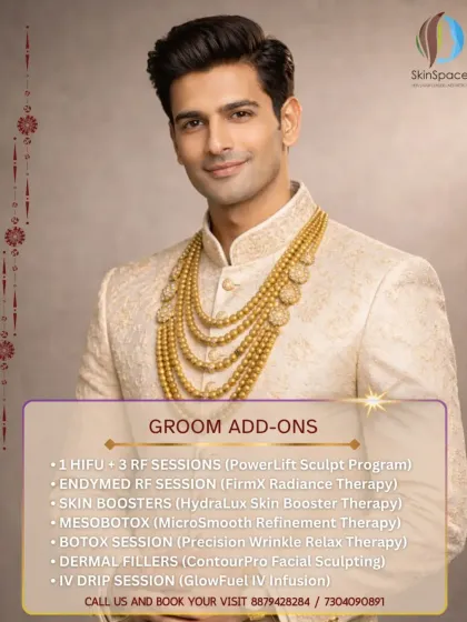 For a truly bespoke experience, we offer 'Groom Add-Ons' that can be integrated into any program. These include advanced treatments like HIFU for sculpting, Skin Boosters for intense hydration, and Botox for precision wrinkle relaxation.