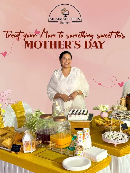 A beautiful setup for a Mother's Day celebration. We provided a full spread including drinks, savory samosas, and a variety of our signature desserts, making the day extra special.