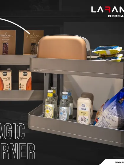 Enhance your kitchen with clever design. My magic corner solutions provide nifty functionality and smart storage that lasts for a long time.