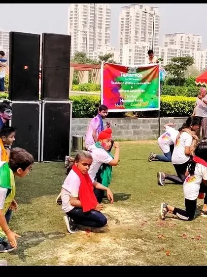 Capturing a dynamic moment from our students' Holi dance performance. We choreograph routines that are perfect for community and society events.