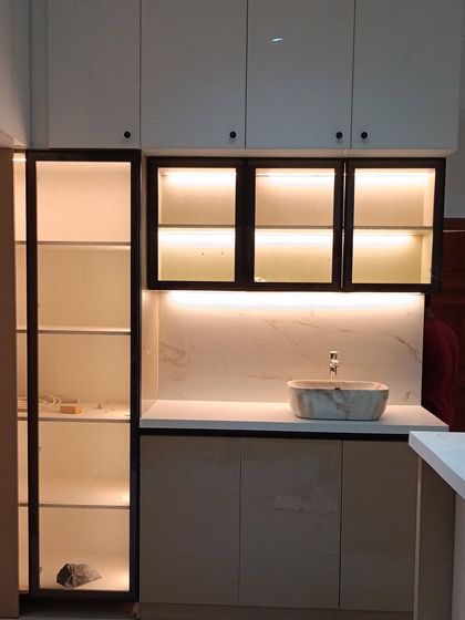 A beautiful crockery unit with profile lighting, delivered for a happy client. These small, well-designed details contribute to the overall elegance of a home.