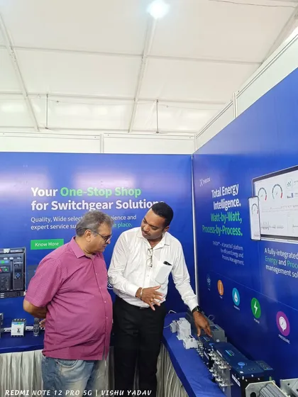 A wider shot of my booth at IMEX Hubli, where I showcased my one-stop-shop for switchgear and energy intelligence solutions.