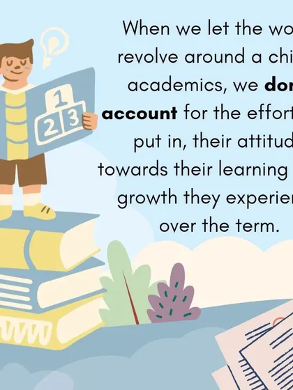A series of infographics questioning standardized testing and explaining how Montessori achieves academic excellence by focusing on intrinsic motivation and self-selected activities.