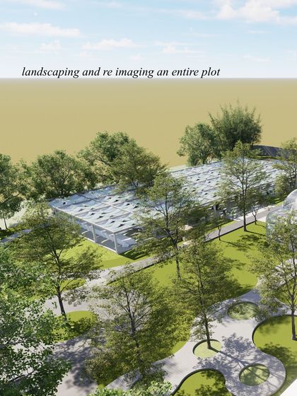 This aerial render showcases the scale of our landscaping and venue construction for the forest wedding. We didn't just place a tent; we reimagined the entire plot, carving out pathways, defining zones for different functions, and integrating the structure seamlessly with the natural environment.