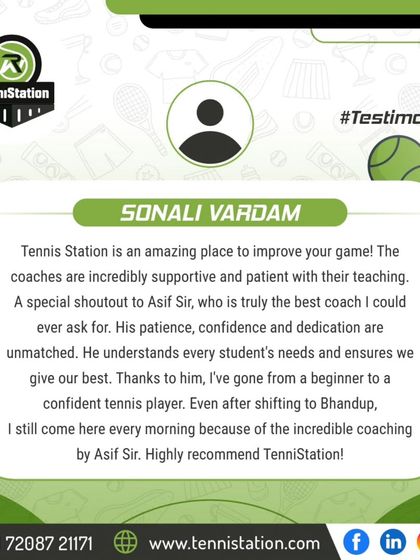 "From a beginner to a confident tennis player." Sonali Vardam shares how our supportive and patient coaches, especially Asif Sir, helped build her confidence and why she travels across the city for our training.