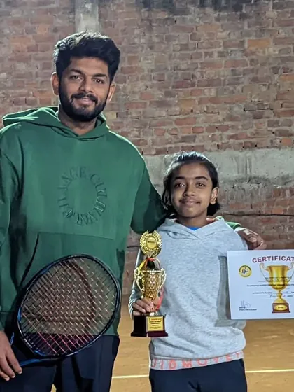 Naini Ghosh after reaching the finals of the open tennis tournament at Ryder Tennis academy.