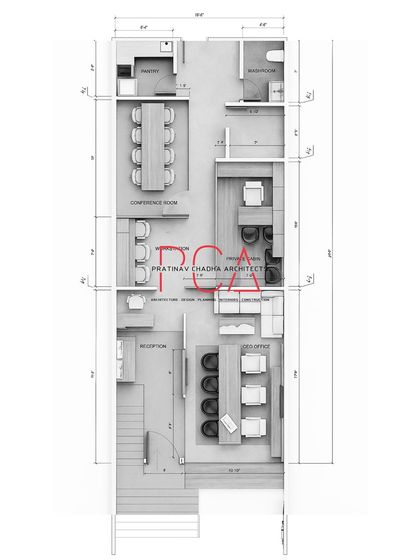 The detailed floor plan for the StyleIn Homes office. This drawing outlines the layout of the reception area, offices, and conference room, ensuring optimal flow and space utilization.