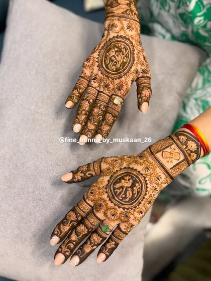 A Rakhi design with bird motifs inside a central mandala, surrounded by delicate floral patterns.