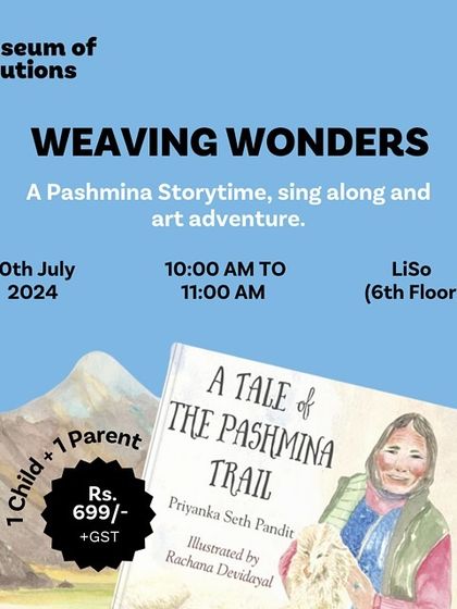 This poster for my "Weaving Wonders" event shows exactly what you can expect. It's a pashmina storytime, a sing-along, and an art adventure all rolled into one for a child and parent to enjoy together.