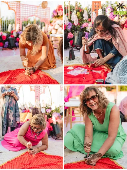 A collage showing guests, including international visitors, enthusiastically participating in traditional activities like lac bangle making.