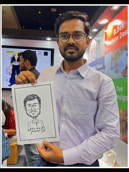 Another happy visitor at an education expo. Our live art is a memorable way to engage with potential students and parents.