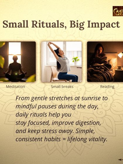 Small daily rituals have a big impact on your health. From gentle stretches at sunrise to mindful pauses during the day, these simple, consistent habits help improve digestion, stay focused, and keep stress away.